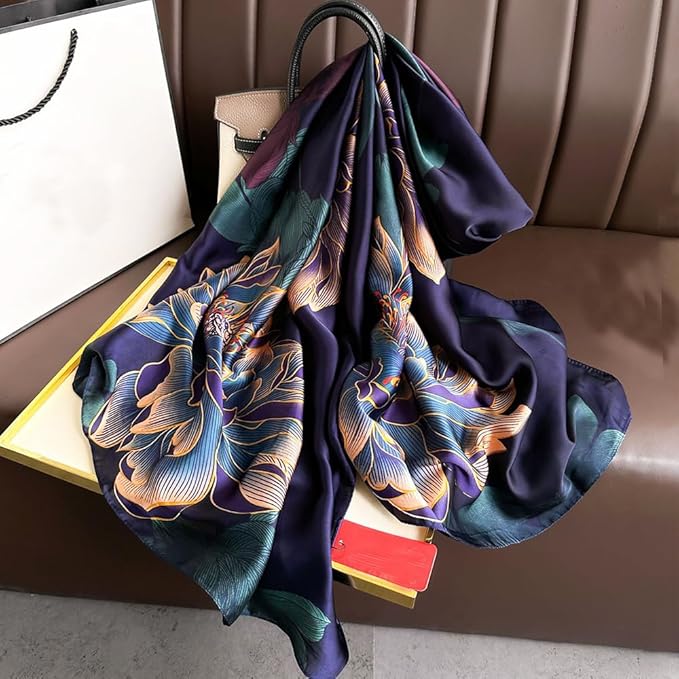 Clysoru Silk Scarf For Women Hair Scarves Lightweight Satin Elegant Shawl Wraps Bufanda Mujer Fashion Accessories 70.8"X35.4"