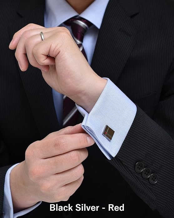 [TAVARAT] Cufflinks for Men Black Silver Red Blue Crystal glass Tps-040