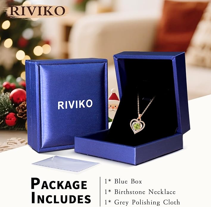 RIVIKO Heart Birthstone Pendant Necklace for Women 925 Sterling Silver Zirconia Necklaces Wedding Anniversary Birthday Mothers Day Jewelry Gifts For Her Mother Wife