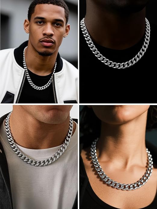 U7 Cuban Link Chain Necklace for Men, Stainless Steel/Black/Gold Mens Necklaces, Chunky Curb Chain Necklace in 6/9/12mm Width 18-30 Inches, Thick Choker Jewelry with Box Packed