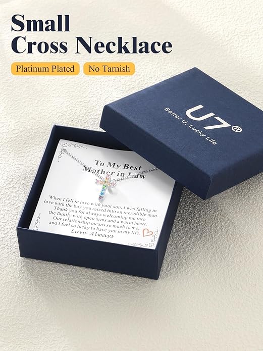 U7 Cross Necklace for Women,Silver/14K Gold Large or Small Cross Necklaces with CZ Diamond,Faith Birthday/Christmas Gift for Her Women Mother Daughter Grandmother