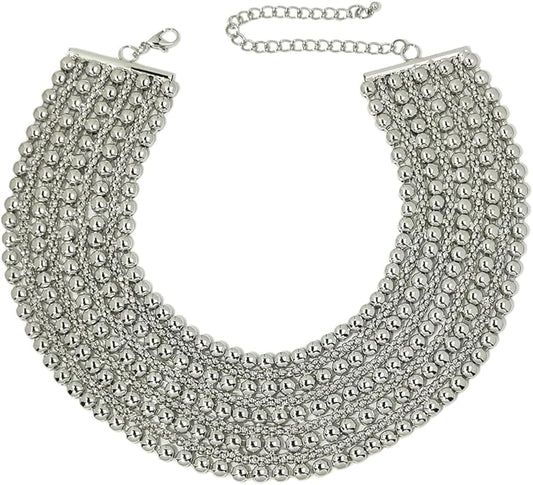 Women Statement Necklace Metal Beaded Chunky Necklace Collar Fashion Party Jewelry