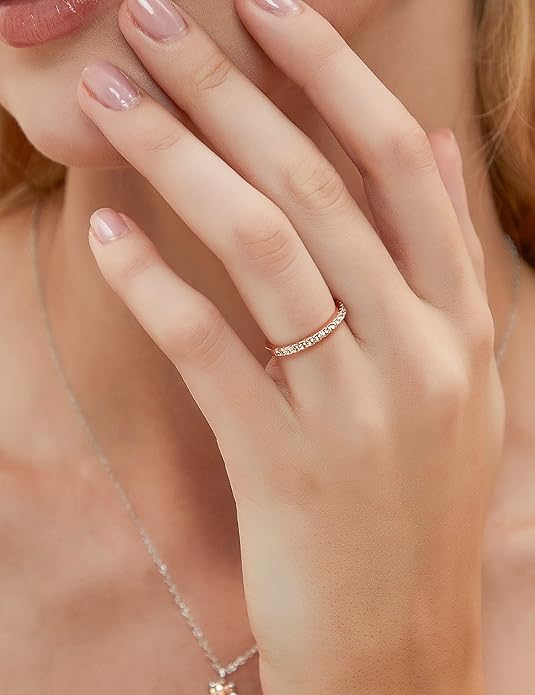 EAMTI 2mm 925 Sterling Silver Wedding Band Cubic Zirconia Half Eternity Stackable Engagement Ring Size 3-13