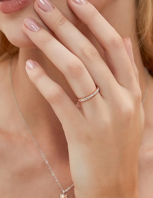 EAMTI 2mm Wedding Band Cubic Zirconia Half Eternity Stackable Brass Engagement Ring Size 3-13