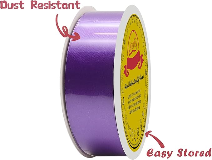 LEEQE Double Face Purple Satin Ribbon 1-1/2 inch X 50 Yards Polyester Purple Ribbon for Gift Wrapping Very Suitable for Weddings Party Invitation Decorations and More