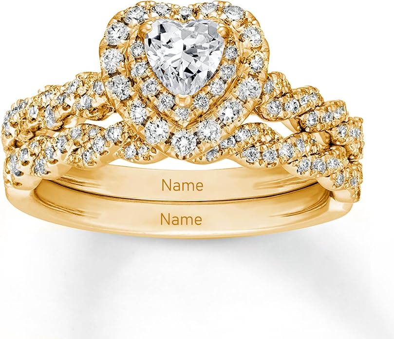 Rikelus Moissanite Engagement Ring Sets for Couples,10K 14K 18K Solid Gold Heart/Princess/Round Cut Bridal Ring Sets,Customized Matching Wedding Bands Set for Men and Women Free Engraving