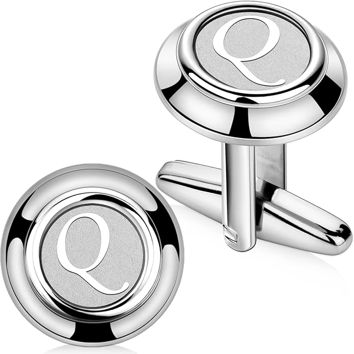 AMITER 26 Letters Tie Clip and Cufflinks for Men, Initial Tie Bar & Cuff Links Set Necktie Clip for Business, Wedding, Anniversary