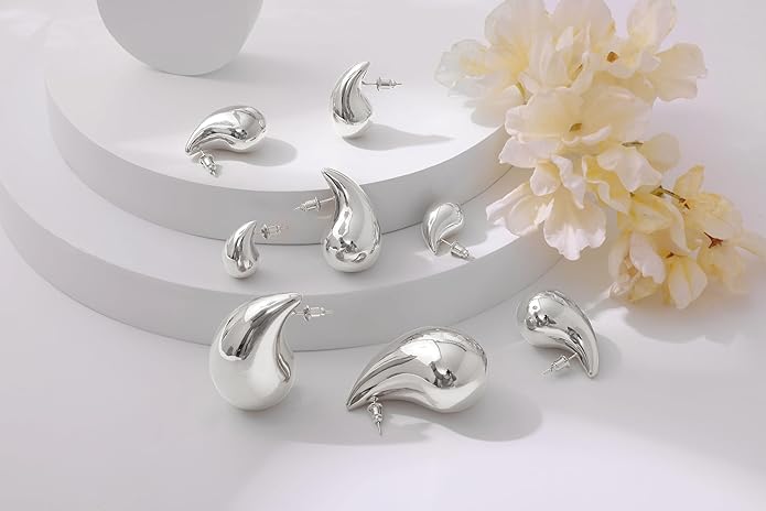 Gacimy Teardrop Earrings Dupes for Women 14K Gold Plated, Chunky Drop Earrings for Women with 925 Sterling Silver Post