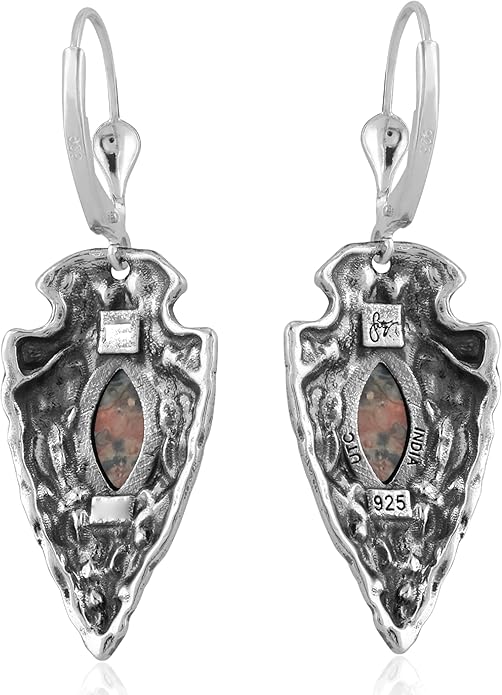American West Jewelry Fritz Casuse Sterling Silver Arrowhead and Genuine Gemstone Lever Back Earrings