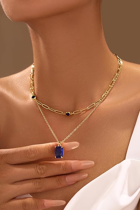 Gold Layered Pendant Necklaces for Women 14k Gold Plated Crystal Choker Necklace Paperclip Rhinestone Necklace Party Prom Jewelry
