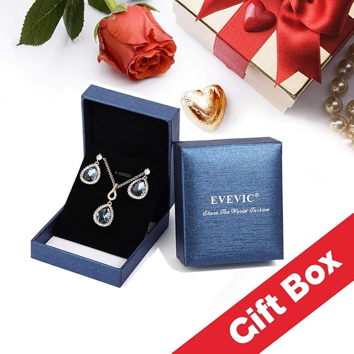 Austrian Crystals Teardrop Pendant Necklace Earrings for Women 14K Gold Plated Hypoallergenic Jewelry Set