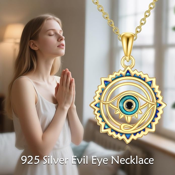 Evil Eye Necklace 925 Sterling Silver Evil Eye Pendant Necklace Greek Protection Jewelry Gifts Lucky Necklace for Women Men