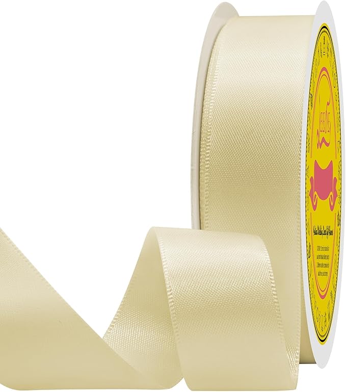 LEEQE Double Face Cream Satin Ribbon 7/8 inch X 25 Yards Polyester Cream Ribbon for Gift Wrapping Very Suitable for Weddings Party Hair Bow Invitation Decorations and More