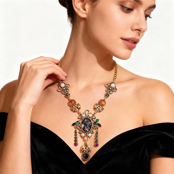 Golden Renaissance Necklace for Women, Fantasy Viking Medieval Renfaire Gifts for Aesthetic Cosplay Jewelry