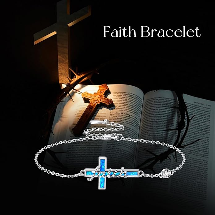 Religion Bracelet S925 Sterling Silver Cross/Evil Eye Bracelet Good Lucky Faith Jewelry Gifts for Women