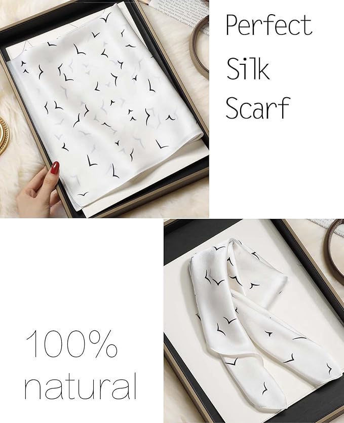 kcctoo 27.5" Mulberry Silk Feeling Head Scarf Women's Fashion Square Neck Satin Scarfs for Bag Hair Scarves Gift