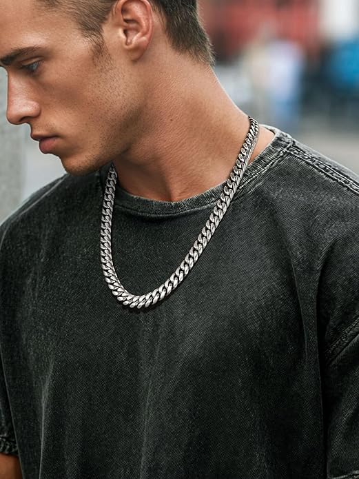 ChainsPro Chunky Miami Cuban Link Chains for Men,Stainless Steel Cuban Chain Necklace,4.8/6/10/14mm Width,No Tarnish& Thick Hip Hop Jewelry,18-30 inch Length, Black/Gold Plated/Silver,Send Gift Box