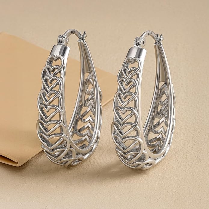 LeCalla 925 Sterling Silver Hoop Earrings | Women's Filigree Hoop Earrings | Openwork Mesh Filigree Cut Earring | Lightweight & Hypoallergenic Vintage Hoop Earrings for Women