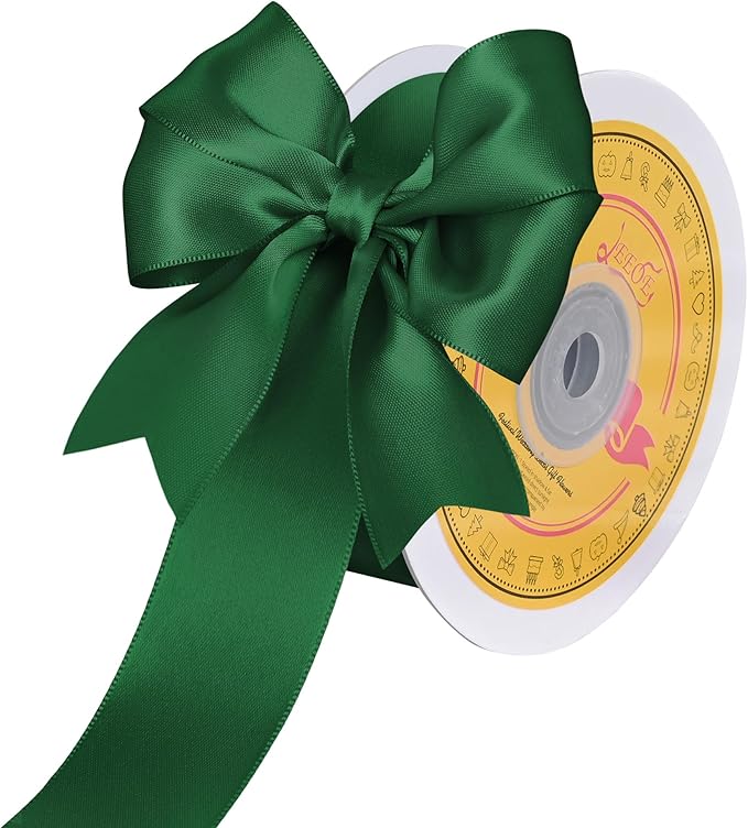 LEEQE Double Face Forest Green Satin Ribbon 1-1/2 inch X 25 Yards Polyester Forest Green Ribbon for Gift Wrapping Very Suitable for Weddings Party Hair Bow Invitation Decorations and More