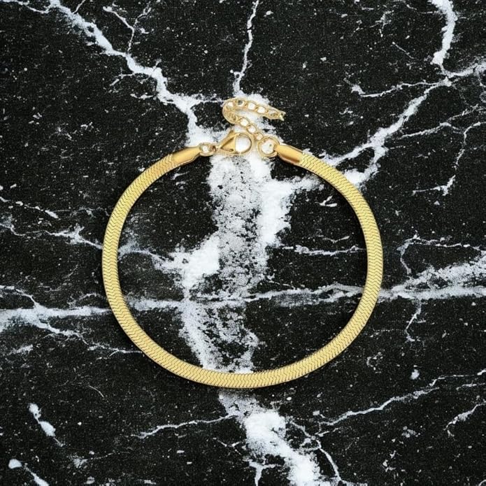 8 Inch Vintage Snake Chain 18k Gold Plated Stainless Steel Anklet Nickel Free Hypoallergenic Waterproof