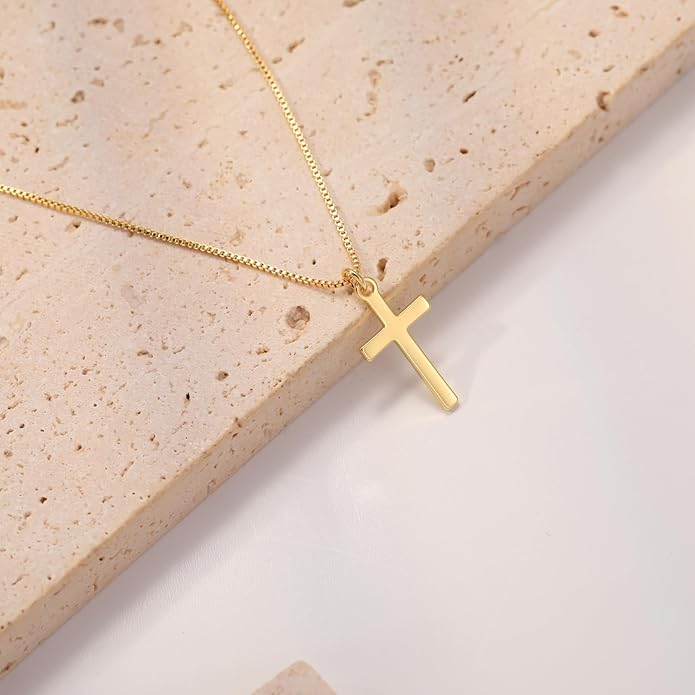 Cross Necklace for Women 14K Gold Silver Plated Dainty Small Cross Pendant Choker Simple Trendy Cute Cross Charm Chain Necklace Easter Basket Stuffers Baptism Religious Faith Jewelry Gift