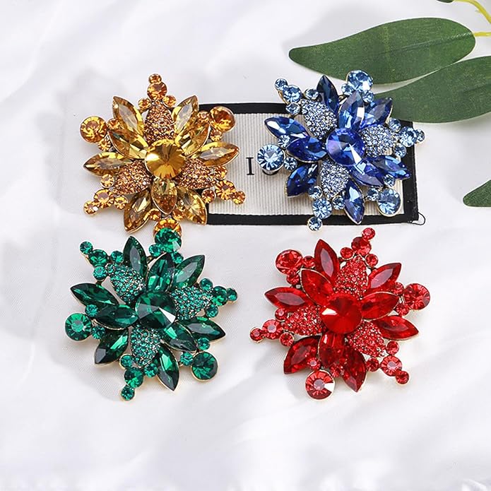 Vintage Crystal Rhinestone Flower Brooch Pin Premium Rhinestone Large Blossom Brooch Collar Pin Bridal Wedding Dress Jewelry Accessories for Women