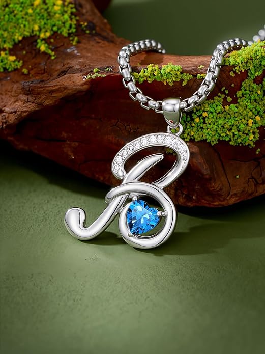 Christmas Gifts for Women Alphabet A to Z Initial Birthstone Pendant Necklaces for Women - 18k White Gold Plated Personalized Name Jewelry Valentine Mothers Day Birthday Gifts for Women Her Girlfriend