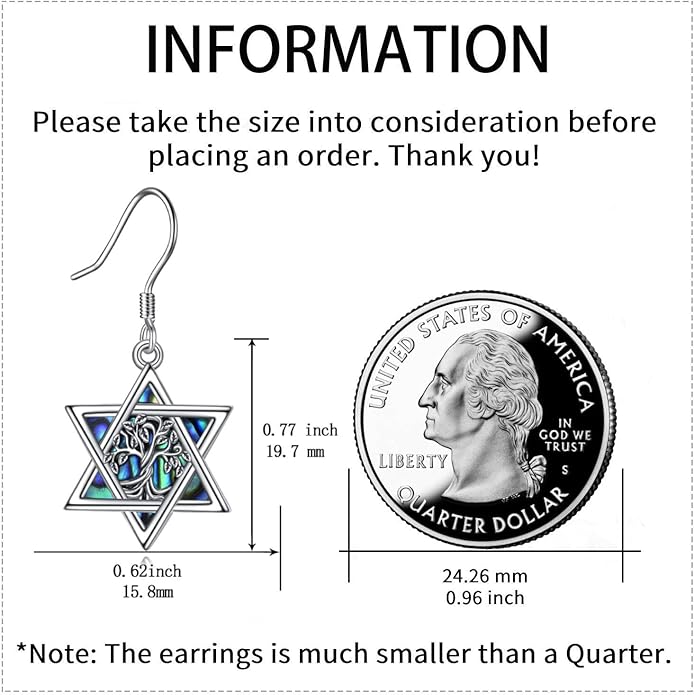 YFN Star of David Earrings Sterling Silver Hebrew Chai Tree of Life Dangle Drop Earrings Jewish Jewelry Gifts for Women