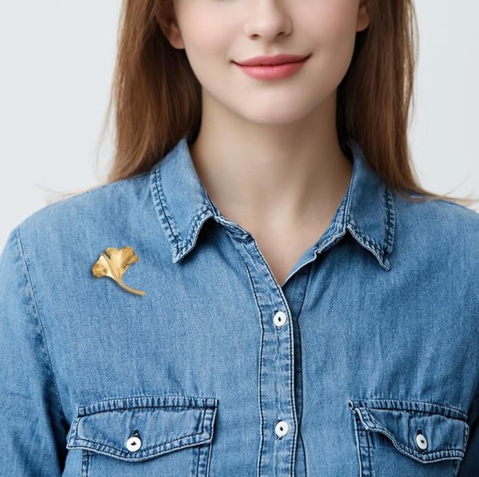 Gold Ginkgo Leaf Brooch Yellow Flower Lapel Pin Blazer Dress Jacket Suit Clothing Jewelry Vintage Inspired Birthday Festival Gift for Women