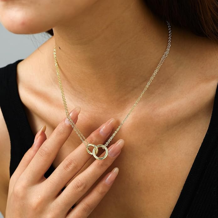 Gold Necklace for Women, Dainty 14K Gold Plated Pendant Necklaces for Women Trendy Simple Choker Chain Cubic Zirconia Circle/Interlocking/Sun Necklace Fashion Jewelry Birthday Christmas Gift