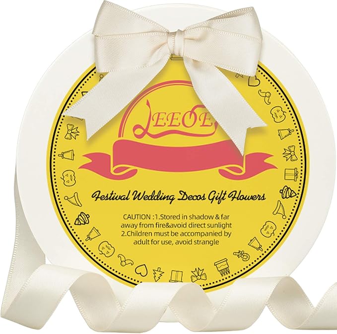 LEEQE Double Face Ivory Satin Ribbon 5/8 inch X 50 Yards Polyester Ivory Ribbon for Gift Wrapping Very Suitable for Weddings Party Invitation Decorations and More