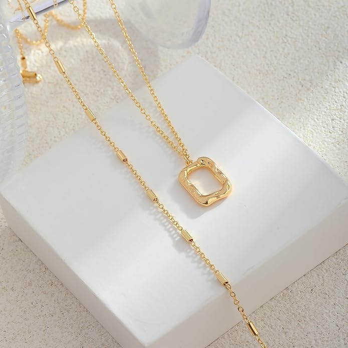 Layered Necklaces for Women 14K Gold Plated Stack Circle Pendant Trendy Long Chain Stackable Handmade Coin Necklace Set Dainty Gold Stacked Jewelry Gifts