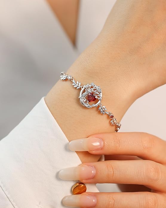 FANCIME Tree of life Birthstone Bracelet for Women Sterling Silver Tree Jewelry Birthstone Charm Bracelet Gemstone Anniversary Birthday Christmas Gifts for Wife Mom Her