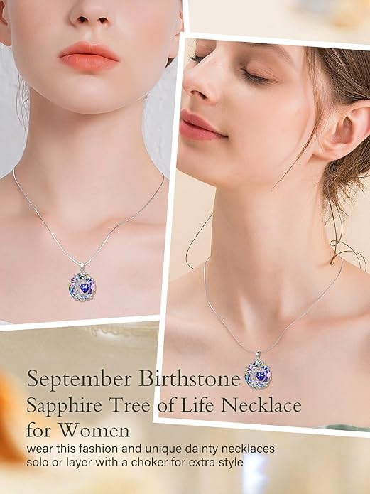 TOUPOP Christmas Gifts Tree of Life Birthstone Necklace 925 Sterling Silver Pendant Austrian Crystal Jewelry Anniversary Birthday Gifts for Women Mom Her Wife