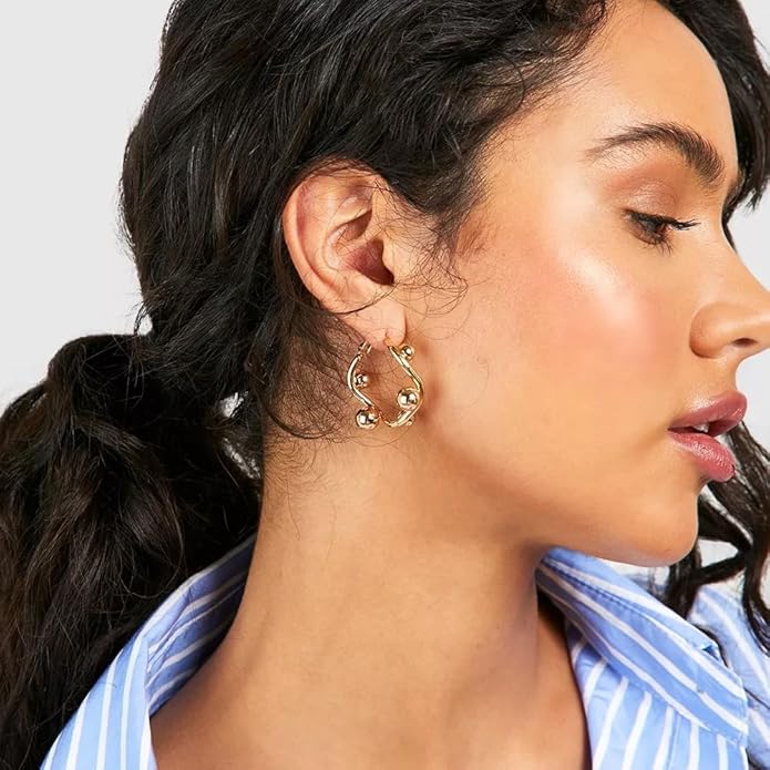 8YEARS Chunky Gold Hoop Earring for Women, 18K Gold Plated Lightweight Thick Hoops, Hypoallergenic Trendy Jewelry for Gift