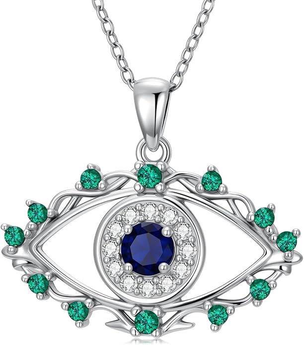 925 Sterling Silver Evil Eye Protection Necklace Jewelry for Women, Ojo Turco Pendant Luck Amulet, Birthday Gift for Women Her, with 18+2inch Chain