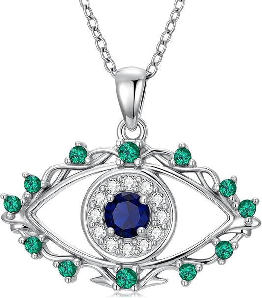 925 Sterling Silver Evil Eye Protection Necklace Jewelry for Women, Ojo Turco Pendant Luck Amulet, Birthday Gift for Women Her, with 18+2inch Chain