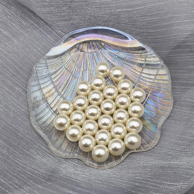 INSPIRELLE 210pcs 14mm Ivory Polished ABS Undrilled Art Faux Pearls for Vase Fillers, No Hole Makeup Beads to Hold Brush Lipstick, Imitation Round Pearl Beads for Table Scatter Home Wedding Decoration