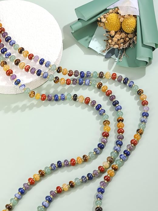 CrystalTears Beaded Gemstone Necklace for Women, Womens Colorful Boho Stone Bead Choker Necklace, Handmade Natural Crystal Stone Summer Beach Jewellery Gifts for Women Mom Christmas