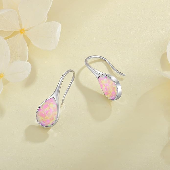 Opal Earrings 925 Sterling Silver Hook Drop Teardrop Gemstone Earrings October Birthstone Dangle Earrings Jewelry Gift for Women
