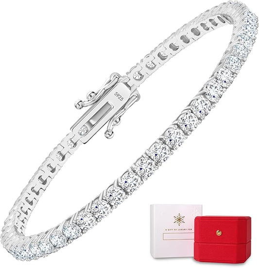 KRKC&CO Lab-Grown Moissanite Tennis Bracelet Women, Luxury Anniversary Wedding Bridal Gift for Wife, 2.2-13.8 ct.tw, D Color VVS1, 925 Sterling Silver 14K Golden Plated, Hypoallergenic, Everyday Jewelry