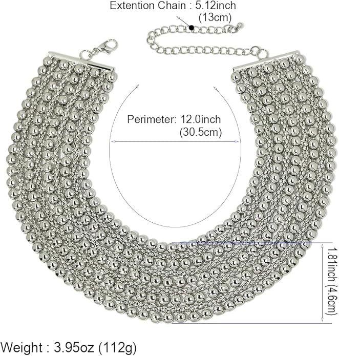 Women Statement Necklace Metal Beaded Chunky Necklace Collar Fashion Party Jewelry