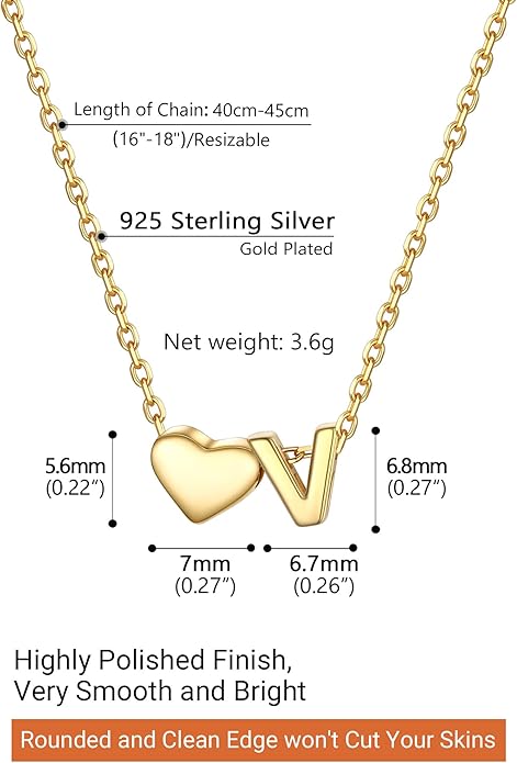 PROSILVER Initial Heart Necklace for Women, 925 Sterling Silver Tiny Heart Letter Necklace Siver, Gold Necklace, Come with Box