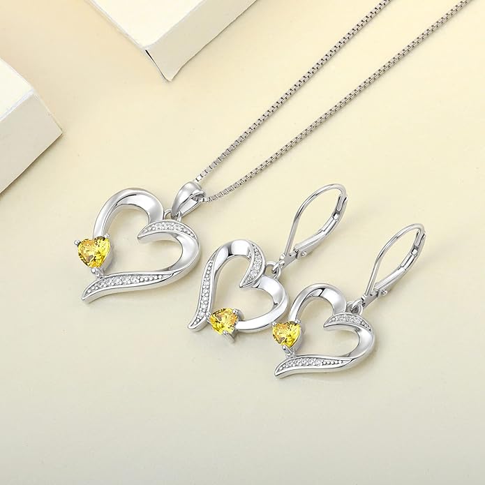 YL Heart Dangle Earrings 925 Sterling Silver Drop Earrings Birthstone Leverback Jewelry for Women
