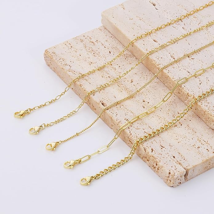 DEARMAY 14K Gold Plated Bracelets for Women Waterproof, Jewelry Sets Trendy Thin Dainty Stackable Cuban Link Paperclip Chain Bracelet Pack Fashion Accessories Gifts for Womens