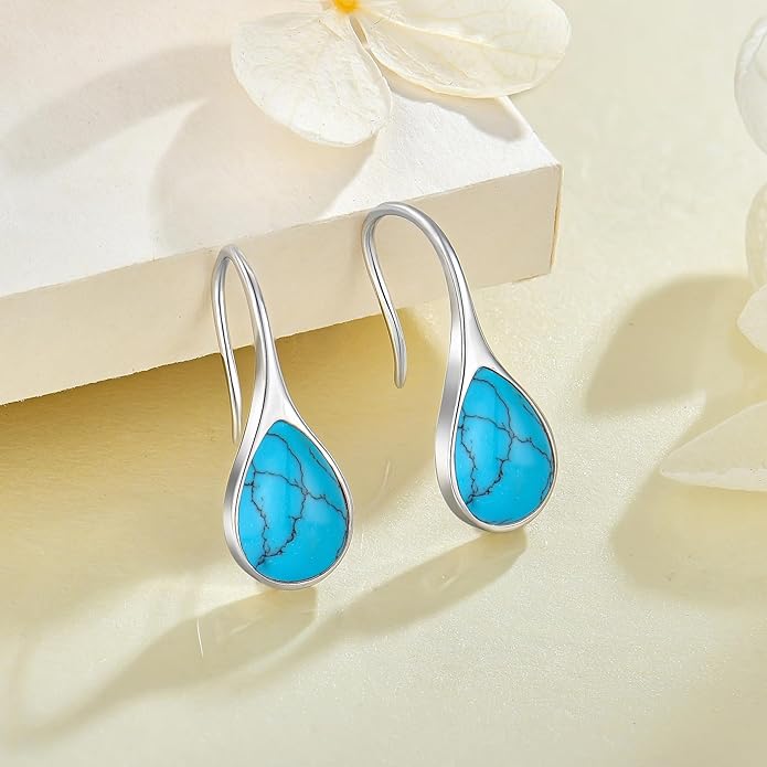 Opal Earrings 925 Sterling Silver Hook Drop Teardrop Gemstone Earrings October Birthstone Dangle Earrings Jewelry Gift for Women