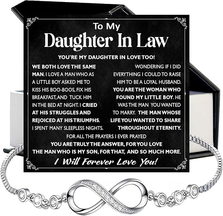 To My Beautiful Daughter In Law Bracelet From Mother-In-Law, Daughter In Law Birthday Gifts, Infinity Star Heart Bracelet For Her With Heartfelt Message Card & Elegant Box, Bonus Daughters Bracelets