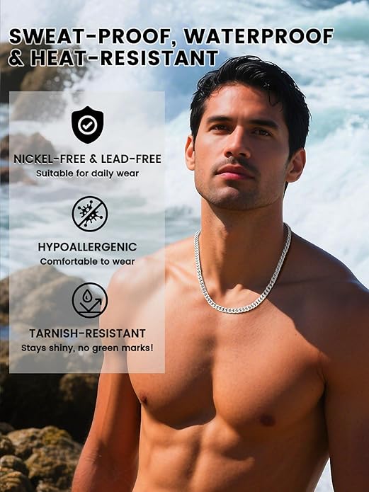 Bestyle Thick Stainless Steel Mens Cuban Link Chain, Black/Gold Chain for Men, No Tarnish & Durable Men Chain Necklace, 5/7/9/12mm Wide, 18"-30" Long, Gift Package