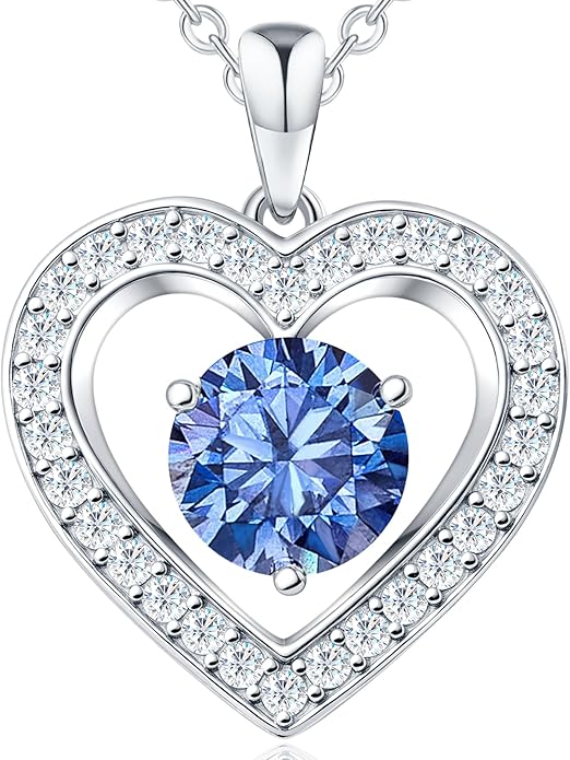 31-Stone Birthstone Heart Necklace for Women | 2ct Moissanite & 30 Sparkling Accents | Valentine's Day, Birthday,Mother's Day, Christmas Gift for Wife, Mother, Girlfriend