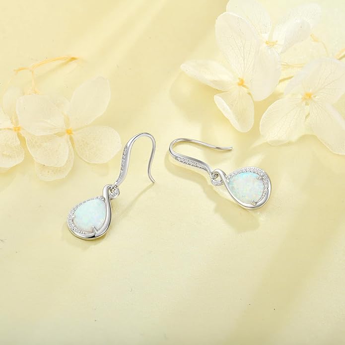 Opal Earrings 925 Sterling Silver Hook Drop Teardrop Gemstone Earrings October Birthstone Dangle Earrings Jewelry Gift for Women